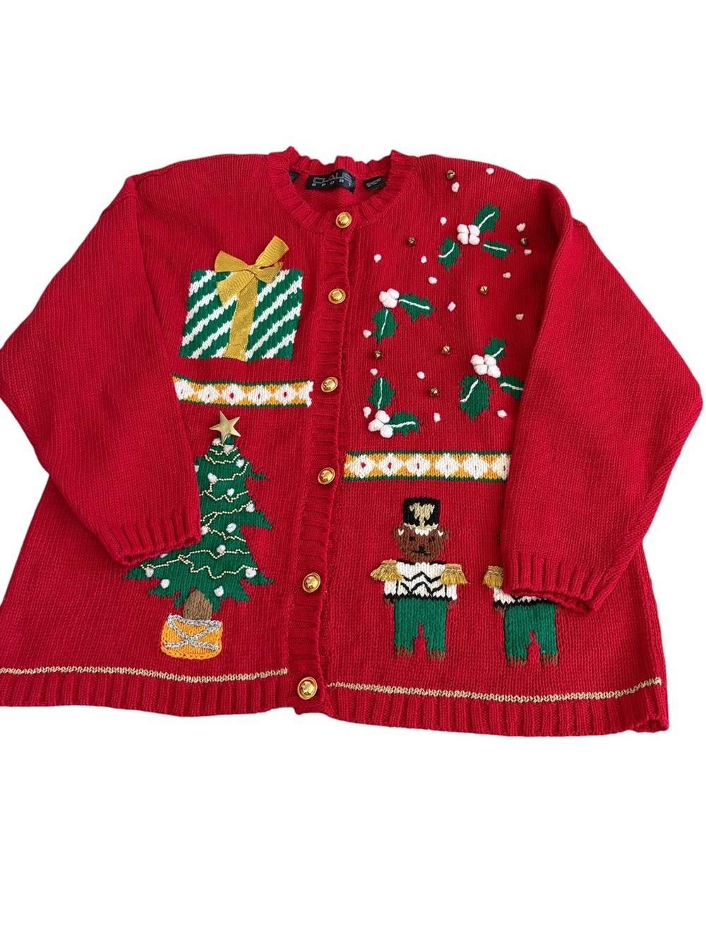 Vintage Ugly Christmas Holiday Knit Cardigan Sweater with Festive Embellishments - Picture 12 of 13